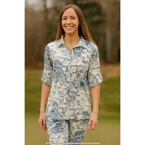 J MCLAUGHLIN CORNELIA SHIRT BUTTON CATALINA CLOTH ASIAN PRINT TRAVEL FRIENDLY M